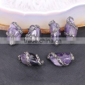 Natural Amethyst Stone Connector Beads Druzy Jewelry with Pave Crystal Gemstone For Jewelry Making