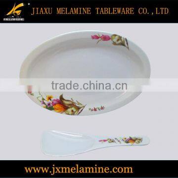 2pcs oval melamine plate and spoon set