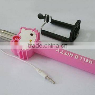 New Design Cartoon Shape Selfie Stick, Mini Lovely Cartoon Extendable Wired Aluminium Alloy Selfie Stick