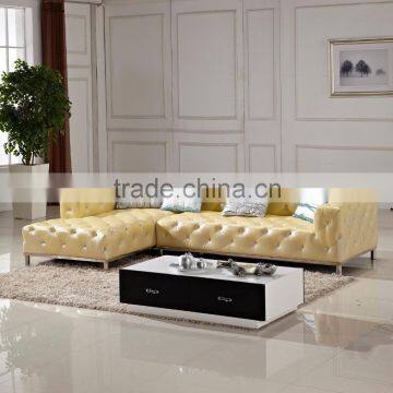 Crystal Button Corner Leather sofa