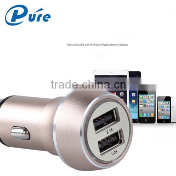 New aluminum alloy shell 5V 2.1A/3.1A portable dual usb car charger for mobile phone smartphone iphone ipad