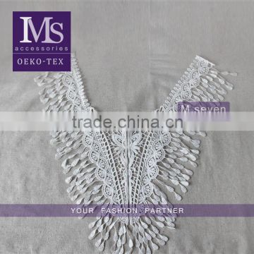 hot sale 2016 fancy polyester fringe collars, embroidery neckline in white color for dye