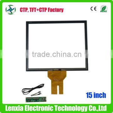 Made in china 15 inch projected capacitive touch screen with glass and glass