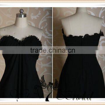 RSE232 Ruffle Neckline Drapped Skirt Long Black Chiffon Fat Bridesmaid Dress photo-3