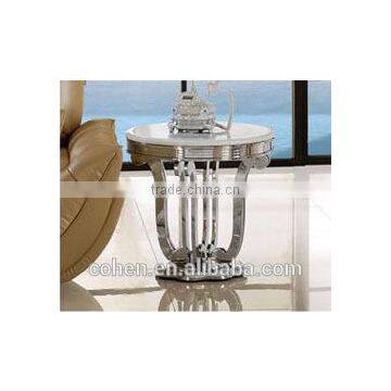 modern luxurious thick stainless steel corner side table set with marble top
