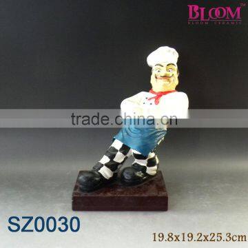 Polyresin chef for wine bottle figurines