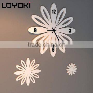 Creative petal wall clock whit two 3D flower wall sticker home decor set of 3 wall art clock sets
