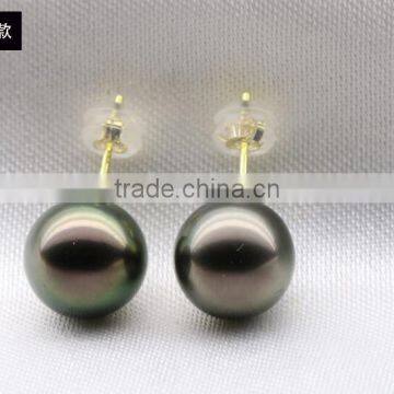 15-16mm Peacock Tahitian Pearl Earring Jewellery With 18K Yellow Gold