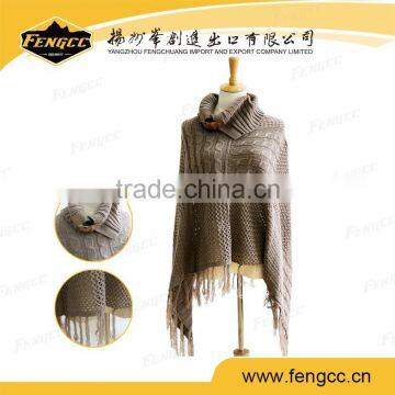 Fashion sand tassel peruvian ponchos with leather closure for lady