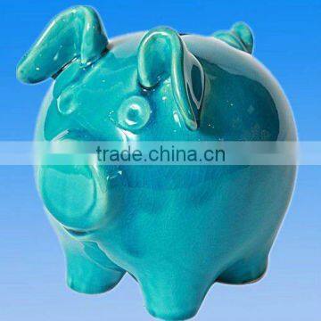 ceramic blue piggy coin bank