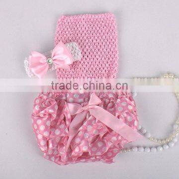 2015 Adorable Baby Diaper and Crochet Tube Top3 Sets , Satin Baby Bloomers, Baby Ruffle Bloomers photo-5