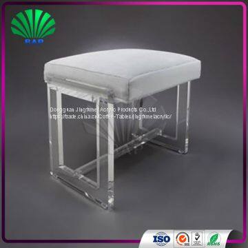 Eco-Friendly Acrylic Leg Stool Living Room Kids Stool Leather Cushion Plexiglass Ottomans photo-2