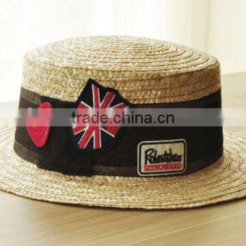 Summer Fashion Custom Union Jack Flag Embroidery Straw Bowler Hats China Factory