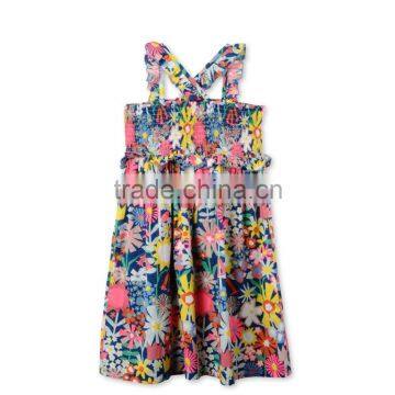 Bright Floral Collage Print Sleeveless Cotton Flower Girls Dress Boutique Girl Clothing Kids Party Dresses HSD5945 photo-3