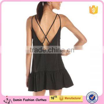 Women's Flounced Bottom Adjustable Cross Back Straps Tank Dress photo-2