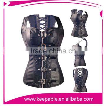 Fashion Women's PVC Leather Lace-Up Corset Gothic Bustier For Sale