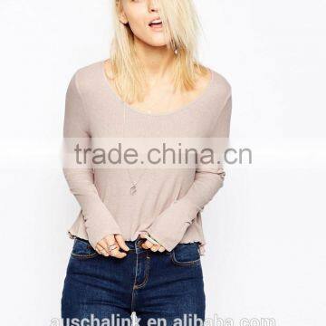 OEM lady wholesale scoop neck t shirt fashion design alibaba