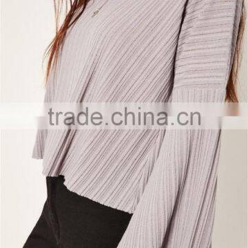 MGOO Custom Made 2017 Fashion Tops Sheer Neck Long Sleeves T-shirt Cotton Spandex Flare Sleeves Manufacturer photo-4