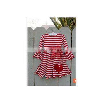 2015 Boutique Baby Girl Valentines Clothes White and Red Stripe With Red Heart and Red Belt Comfy Knit Dress Girls Party Dress