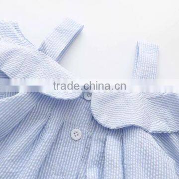 Kid Fashion Clothes Seersucker Blouse Lovely Girl Shirt Big Collar Fine Shoulder Straps Clothing Swimwear photo-3