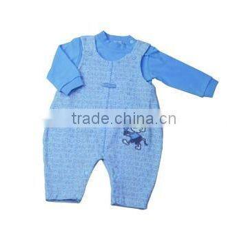 Sky blue round collar 100%cotton baby romper