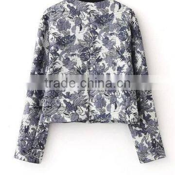 Runwaylover EY0982C Autum Slim Fit Blue And White Porcelain Printed Short Jacket For Women photo-2