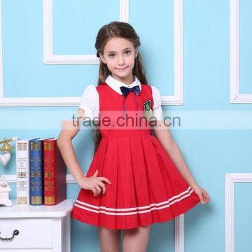 Latest Design Navy Blue Nice Girl Plaid Dress Elementary Quality School Uniform photo-4