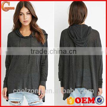 Fashion long sleeves oversized hoodie wholesale women plain grey custom hoodies 2016