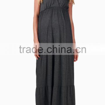 CHARCOAL BOHEMIAN MATERNITY/NURSING MAXI DRESS