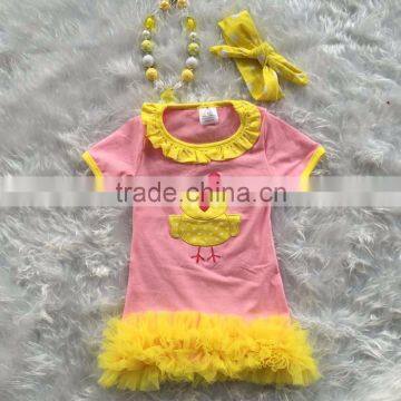 2016 new Easter girls dress baby girls chick cute party dress yellow Summer clothes with accessories set
