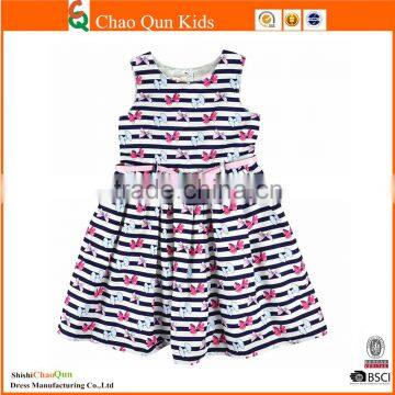 New classic stripes muti-layers summer latest fashion dresses with bow print