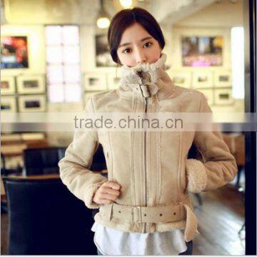 2016 new design real sheepskin leather women mink fur collar long coat