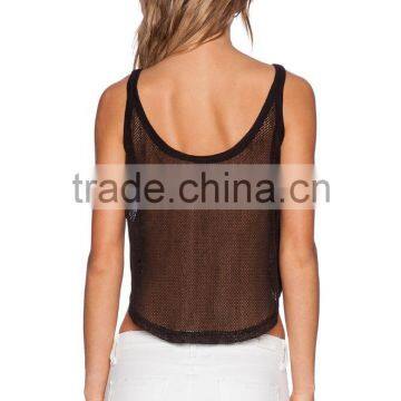 Contrast Mesh Knit Back Lace Tank Top photo-3