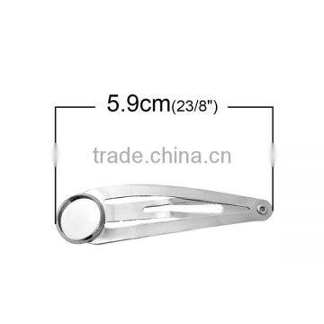 Iron Based Alloy Snap Hair Clips Findings Drop Silver Tone Cabochon Settings photo-2