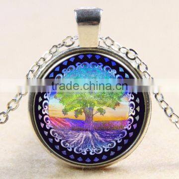 XP-TGN-LT-121 Wholesale Vintage Meaningful Glass Cabochon Charm Round Life Tree Pendant Time Necklace For Gift Women Men Child photo-2