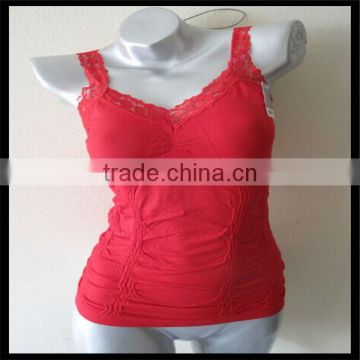 Women's Wrinkled Jacquard Cami Top Lace Seamless Yoga Gym Sports Tanktop red color