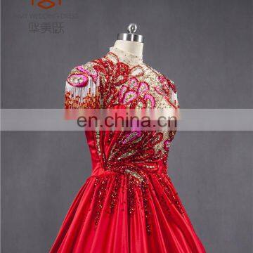 Unique Design High Tulle Neck Ball Gown Beaded Muslim Prom Dress With Cap Sleeve photo-4