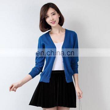Spring Autumn high quality fashion slim fit V-neck custom knit models pure color wool cardigan sweater design for women