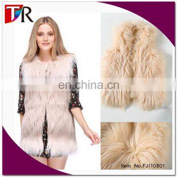 2015 vogue style lady cream faux tibet sheep fur vest jacket wholesale