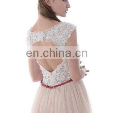 C5017 Round Neckline Lace Keyhole Back Long Length Tull Evening Dress photo-3