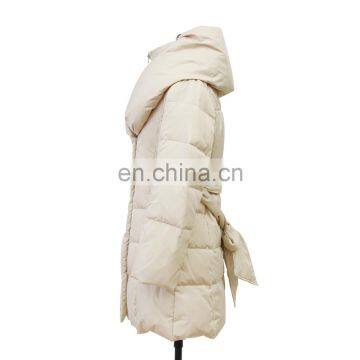 Women Cheap Big Turn-down Collar Long Quilted Cotton Coat photo-3
