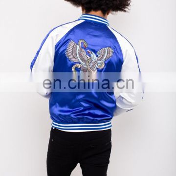 Latest fashion long sleeve satin raglan engle embroidered bomber/casual men's bomber jacket for OEM