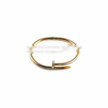 Fashion stainless steel rhinestone nail style openable bangle bracelet for women girl jewelry