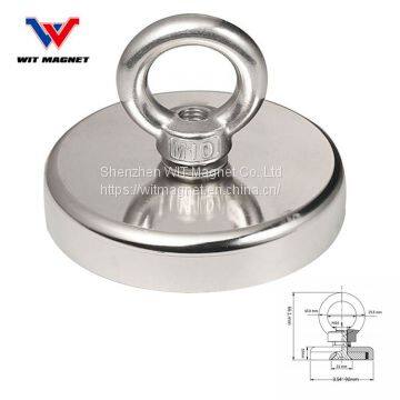 500LBS Pulling Force Magnetic N52 Super Big Round Neodymium Fishing Magnet with M10 Eyebolt Countersunk Hole Diameter 90MM