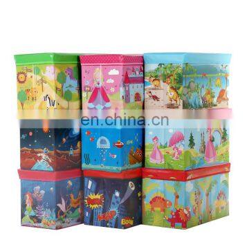 Hot Selling Eco-Friendly Printing Non-woven Folding Toys  Storage Stool Storage Box Cum Stool