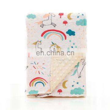 Cartoon Printed 2 Layers Breathable Cotton Backing Minky Dot Baby Blanket photo-3
