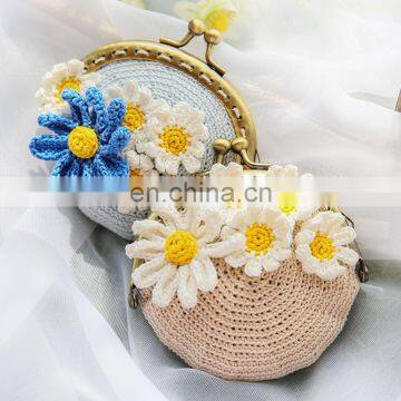 Yarncrafts Elegant little flowers Handmade crocheted  Metal opening Purse