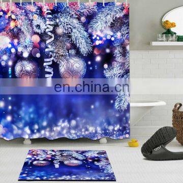 I@home Red 3D Digital Printing Christmas Polyester Shower Curtain Bathroom