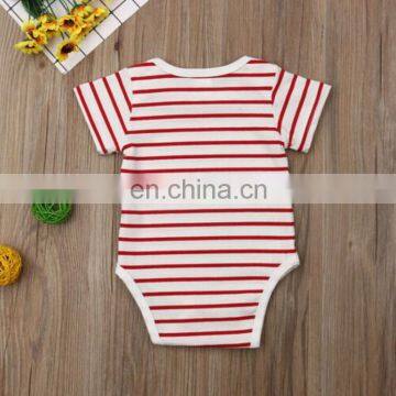 2019 Summer Black White Striped "i Love Daddy" Letter Print Kdis Cotton Rompers Baby Short Sleeved Jumpsuits 0-2years photo-3