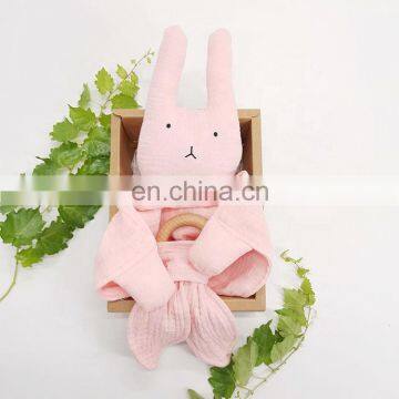 Rabbit Teething Rings Wooden Baby Lovey Comforter Toy Organic photo-5